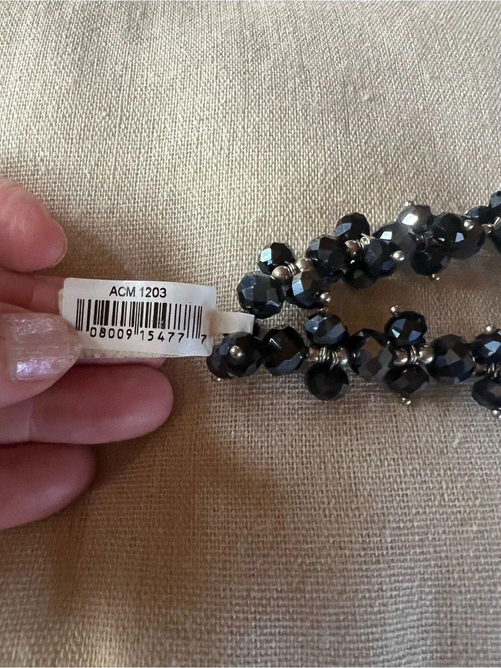 Nicole Dark Navy Blue/Silver Tone Bead Stretch Bracelet, new with tag